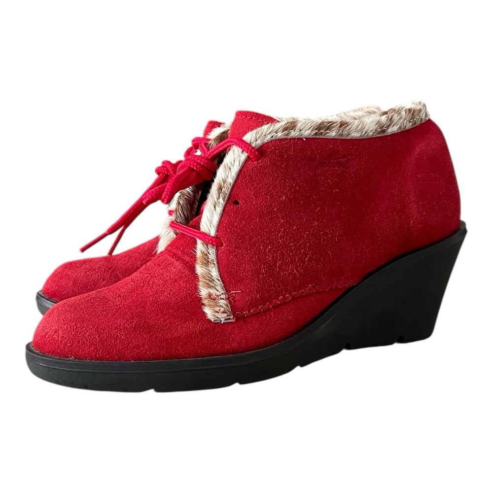 Boutique‎ Martino Canada Red Suede Retro Fur Trim Ankle Boot Size 7 Retail $250